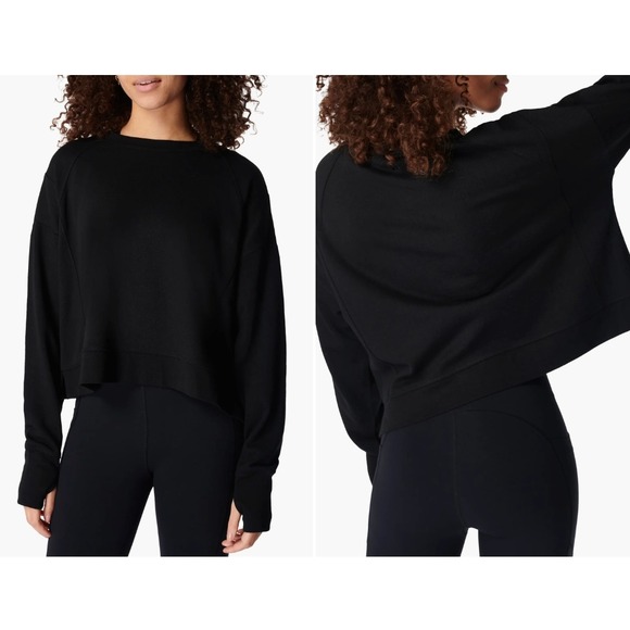 Sweaty Betty Tops - Sweaty Betty After Class Sweatshirt Black Cotton Modal Pullover SB5622 Sz XL